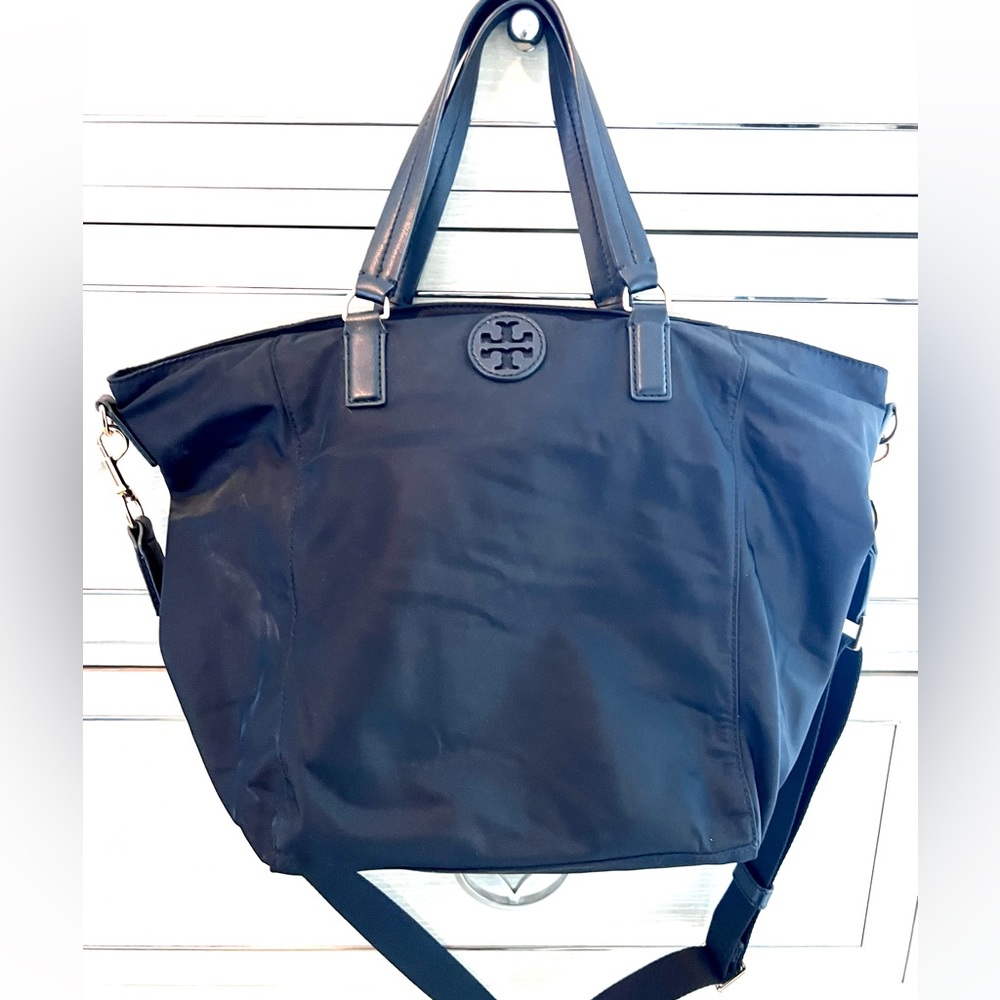 TORY BURCH BLACK NYLON ‘DENA’ CROSSBODY TOTE BAG